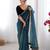Women net teal zari lace work saree