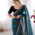 Women net teal zari lace work saree