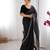 Women net black zari lace work saree