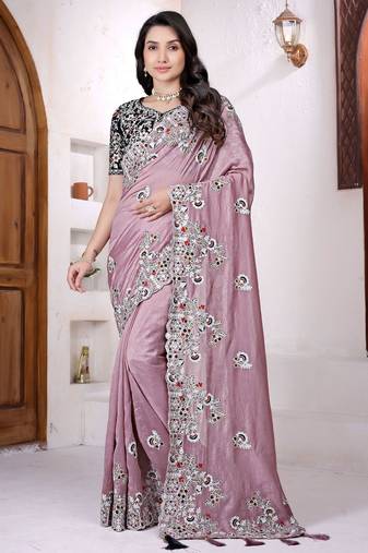 Women net light pink zari lace work saree