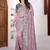 Women net light pink zari lace work saree