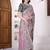 Women net light pink zari lace work saree