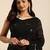 Women gorgette black zari lace work saree