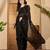 Women gorgette black zari lace work saree