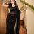 Women gorgette black zari lace work saree