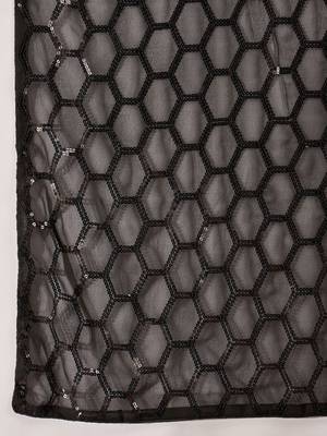 Women gorgette black zari lace work saree 4