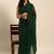 Women gorgette green zari lace work saree