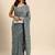 Women gorgette grey zari lace work saree