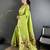 Women lime green parrot & floral woven design lichi silk saree