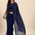 Women gorgette nblue zari lace work saree
