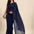 Women gorgette nblue zari lace work saree
