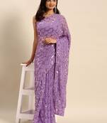 Women gorgette onion zari lace work saree