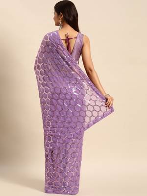 Women gorgette onion zari lace work saree 3