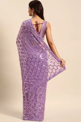 Women gorgette onion zari lace work saree