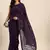Women gorgette wine zari lace work saree