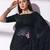 Women gorgette black zari lace work saree