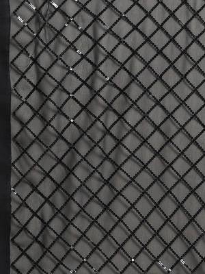 Women gorgette black zari lace work saree 5