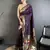 Women wine parrot & floral woven design lichi silk saree