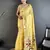 Women light yellow parrot & floral woven design lichi silk saree