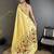 Women light yellow parrot & floral woven design lichi silk saree