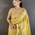 Women light yellow parrot & floral woven design lichi silk saree