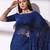 Women gorgette nblue zari lace work saree