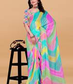 Women gorgette multi color zari lace work saree
