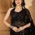 Women gorgette black zari lace work saree
