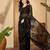 Women gorgette black zari lace work saree
