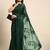 Women gorgette green zari lace work saree