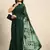 Women gorgette green zari lace work saree