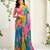 Women gorgette multi color zari lace work saree
