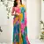Women gorgette multi color zari lace work saree