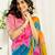 Women gorgette multi color zari lace work saree