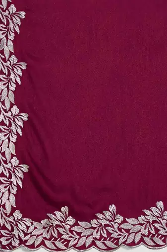 Women gorgette pink zari lace work saree