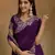 Women gorgette wine zari lace work saree