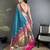 Women teal blue floral motifs lichi silk saree