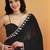 Women gorgette black zari lace work saree