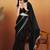 Women gorgette black zari lace work saree