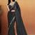 Women gorgette black zari lace work saree