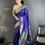 Women royal blue floral motifs lichi silk saree