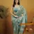 Women gorgette pista zari lace work saree