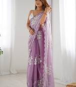 Women satin onion zari lace work saree