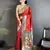 Women red floral motifs lichi silk saree