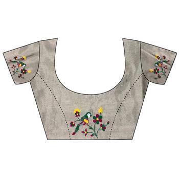 Women grey parrot & floral woven design tissue saree 5