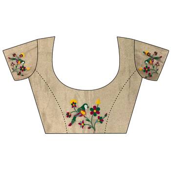 Women beige parrot & floral woven design tissue saree 5