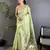 Women lime green parrot & floral woven design tissue saree