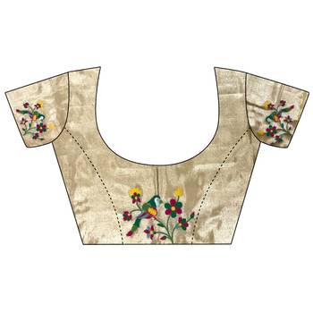Women yellow parrot & floral woven design tissue saree 5