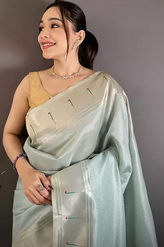 Women light blue solid tissue saree