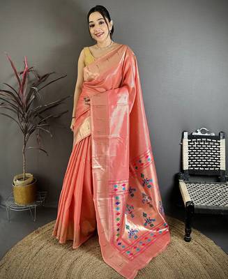 Women pink   solid tissue saree 1